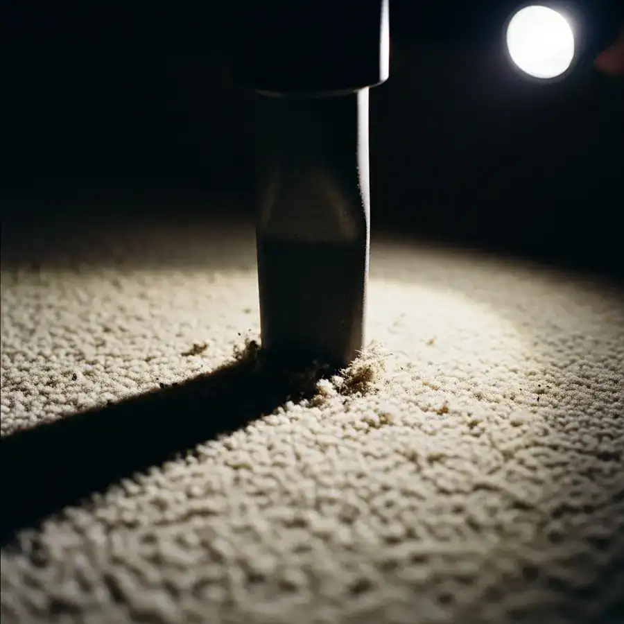 A vacuum cleaner nozzle presses into a thick carpet, showing the removal of dust and dander from the fibers.