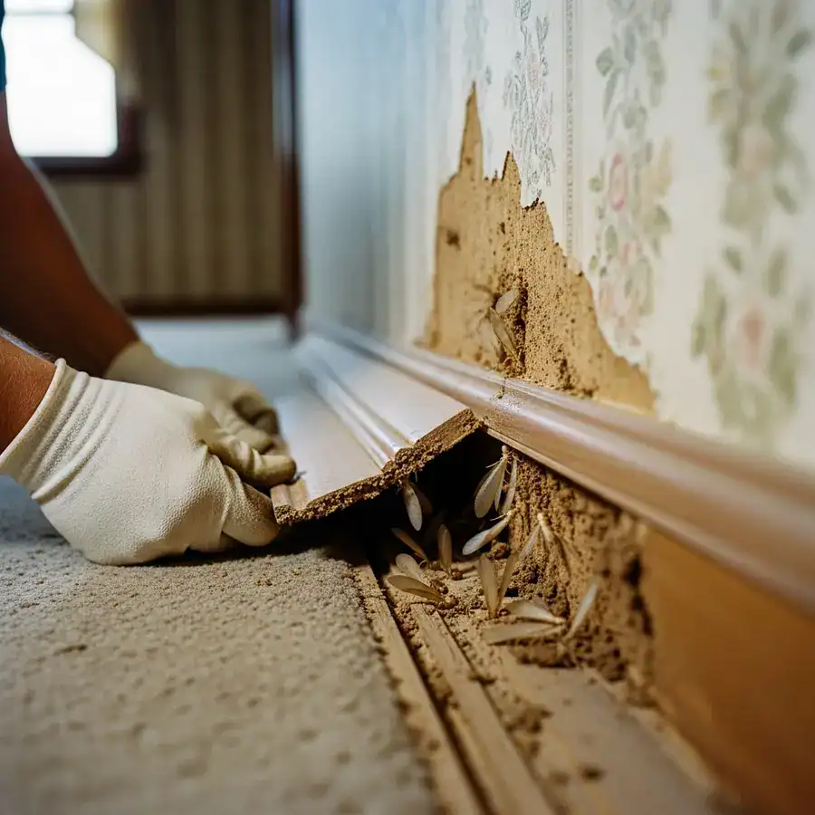 Close-up of termite frass. Flashlight reveals termite damage inside dark, cluttered basement.

A weathered homeowners insurance policy sits open on a cluttered desk, a finger pointing to an exclusion clause about insect damage. The desk is covered in receipts, pens, and a half-empty coffee mug. Documentary-style handheld shot on 35mm film, f/2.8, slight organic film grain, sharp focus on the insurance policy. Soft, cold light from a nearby window.