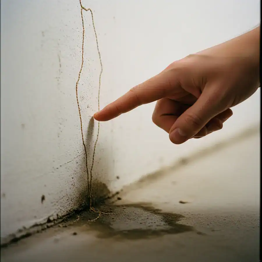 Close-up of ant nest. A flashlight illuminates damage within decaying wood filled with sawdust in a dark, cluttered basement.

A gloved hand applying targeted insecticide dust into a crevice along a home's foundation. Cracks in the concrete are visible, along with a small pile of dirt and pebbles near the treatment area. Documentary-style handheld shot on 35mm film. Aperture f/2.8. Slight organic film grain, sharp focus on the hand and insecticide application. Raw, naturalistic lighting with soft, cold light from a nearby basement window.